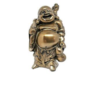 Vintage 4.75" Heavy Solid Brass Laughing Buddha Budai Statue – Wealth & Luck